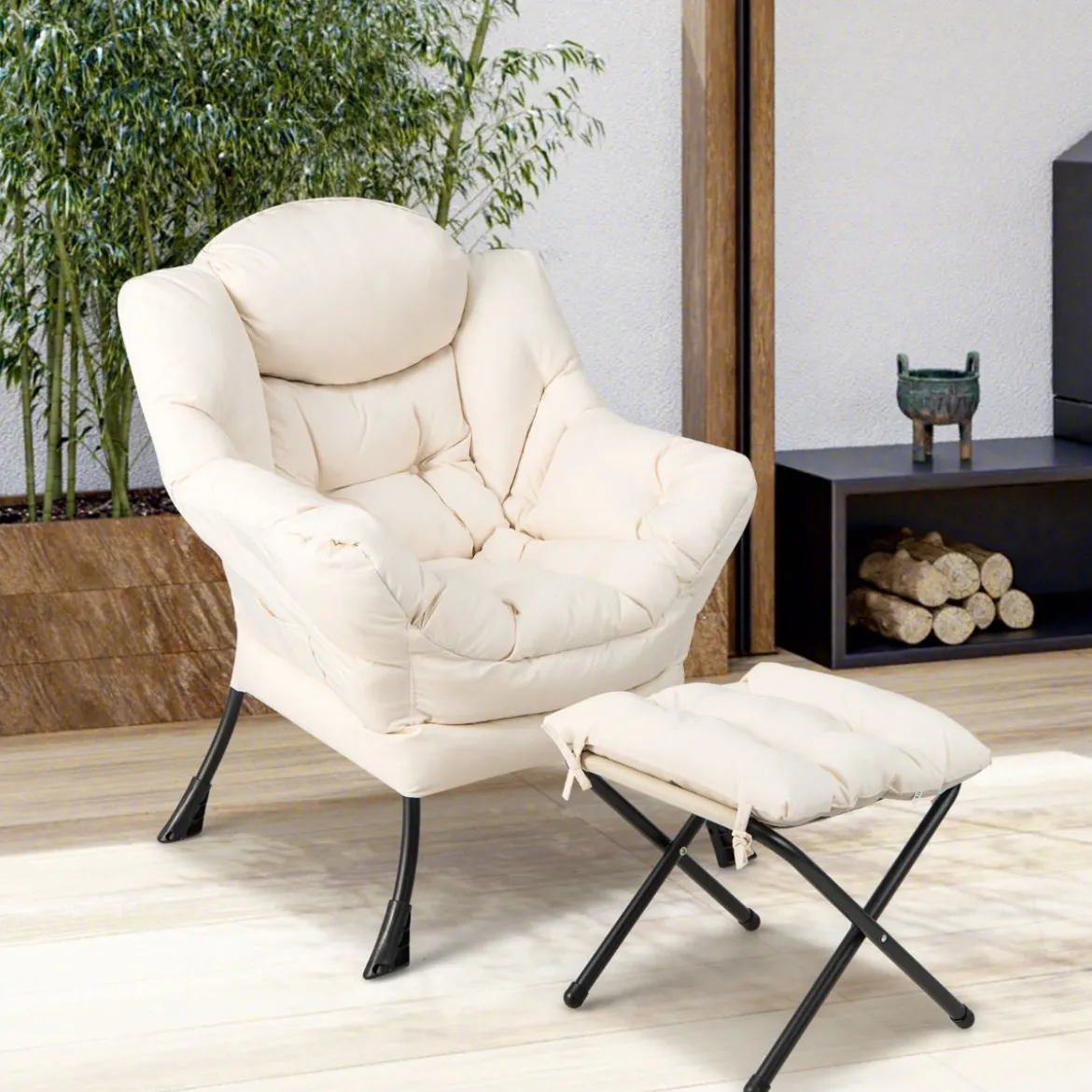 Sessel mit Hocker & Armlehnen & Seitentasche & Fußstütze Relaxsessel Ohrensessel