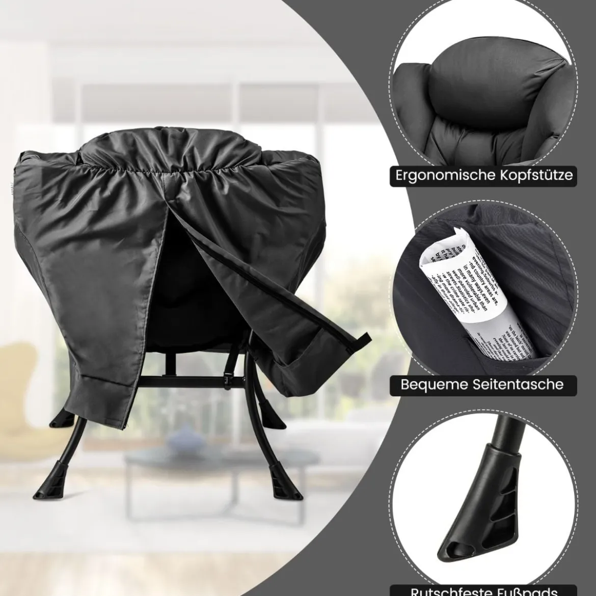 Sessel mit Hocker & Armlehnen & Seitentasche & Fußstütze Relaxsessel Ohrensessel