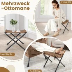 Sessel mit Hocker & Armlehnen & Seitentasche & Fußstütze Relaxsessel Ohrensessel