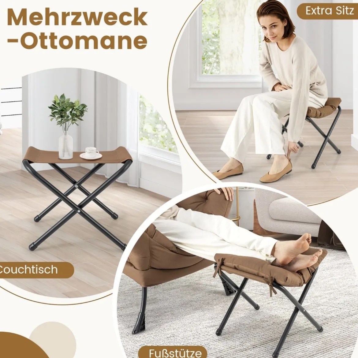 Sessel mit Hocker & Armlehnen & Seitentasche & Fußstütze Relaxsessel Ohrensessel