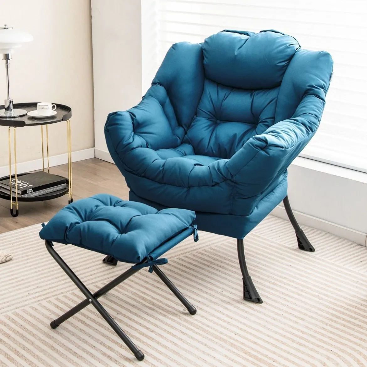 Sessel mit Hocker & Armlehnen & Seitentasche & Fußstütze Relaxsessel Ohrensessel