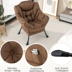 Sessel mit Hocker & Armlehnen & Seitentasche & Fußstütze Relaxsessel Ohrensessel