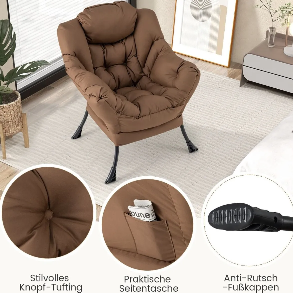 Sessel mit Hocker & Armlehnen & Seitentasche & Fußstütze Relaxsessel Ohrensessel