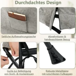 Sessel mit Hocker & Armlehnen & Seitentasche & Doppelseitiger Fußstütze Relaxsessel Grau