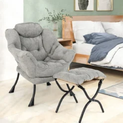 Sessel mit Hocker & Armlehnen & Seitentasche & Doppelseitiger Fußstütze Relaxsessel Grau