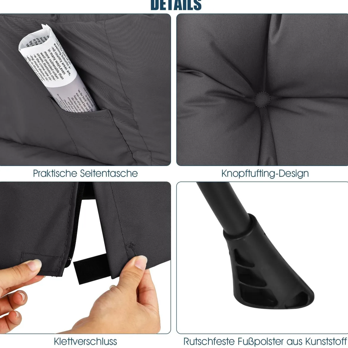 Sessel modern Relaxsessel mit Armlehnen & Seitentasche Freizeitsessel aus Polyestergewebe Ohrensessel für Wohnzimmer Grau