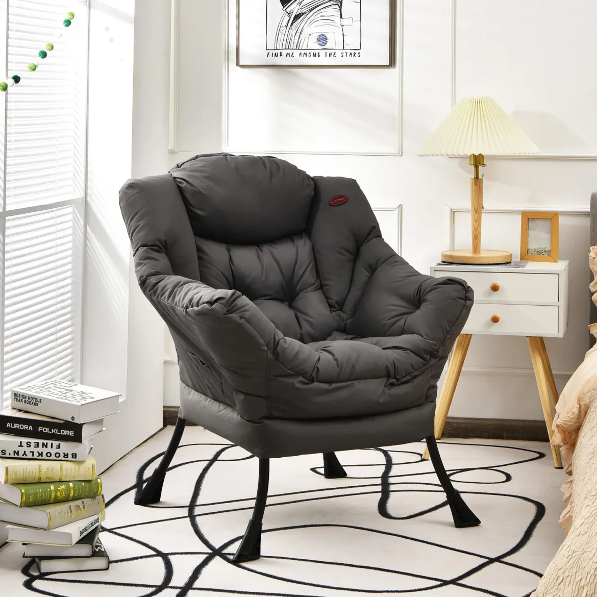 Sessel modern Relaxsessel mit Armlehnen & Seitentasche Freizeitsessel aus Polyestergewebe Ohrensessel für Wohnzimmer Grau