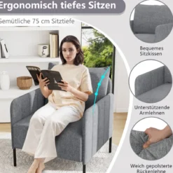 Sessel Wohnzimmer Einzelsofa mit Kissen Loungesessel mit Verstellbaren Fußpolstern 73 x 79 x 79 cm Grau
