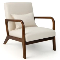 Sessel Wohnzimmer Loungesessel gepolstert Moderner Akzentstuhl Holz mit Armlehnen 65 x 79 x 77 cm
