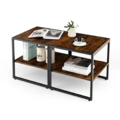 Set aus 2 Beistelltischen 2er Set Couchtisch mit Offenem Ablagefach Braun