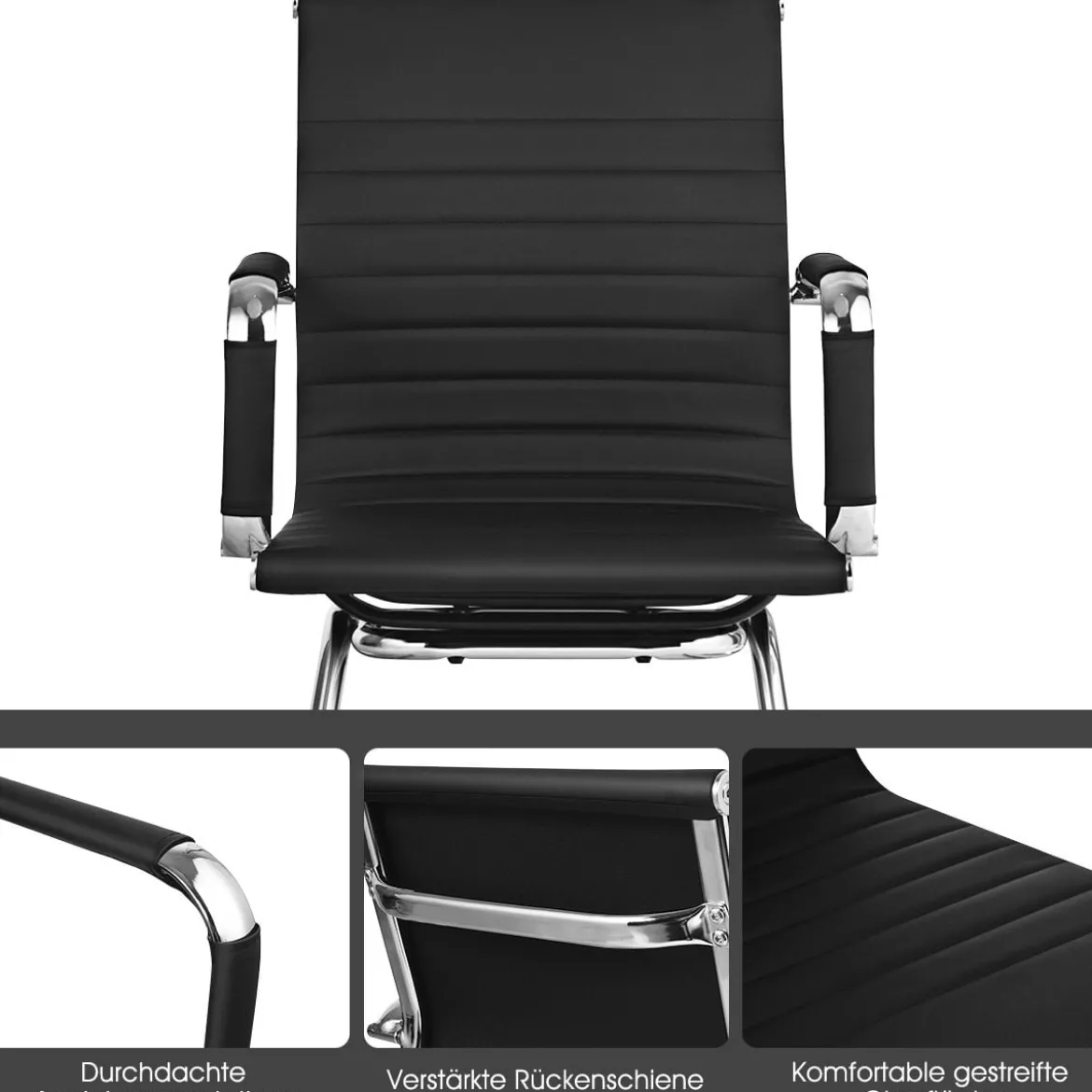 Set aus 6 Bürostühlen Moderne Konferenzstühle mit Mittlerer Rückenlehne & Kufengestell Schwarz