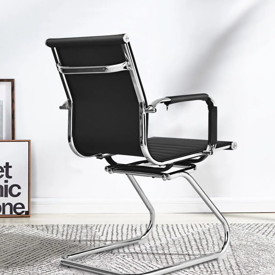 Set aus 6 Bürostühlen Moderne Konferenzstühle mit Mittlerer Rückenlehne & Kufengestell Schwarz