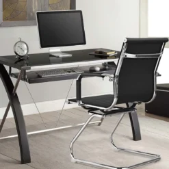 Set aus 6 Bürostühlen Moderne Konferenzstühle mit Mittlerer Rückenlehne & Kufengestell Schwarz