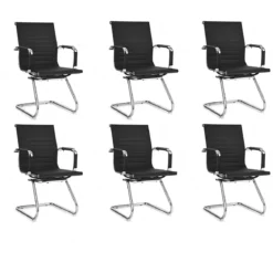 Set aus 6 Bürostühlen Moderne Konferenzstühle mit Mittlerer Rückenlehne & Kufengestell Schwarz