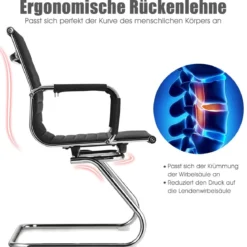Set aus 6 Bürostühlen Moderne Konferenzstühle mit Mittlerer Rückenlehne & Kufengestell Schwarz