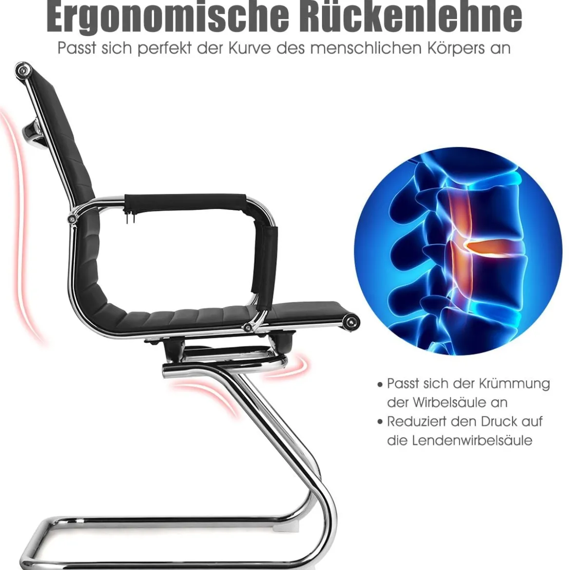 Set aus 6 Bürostühlen Moderne Konferenzstühle mit Mittlerer Rückenlehne & Kufengestell Schwarz