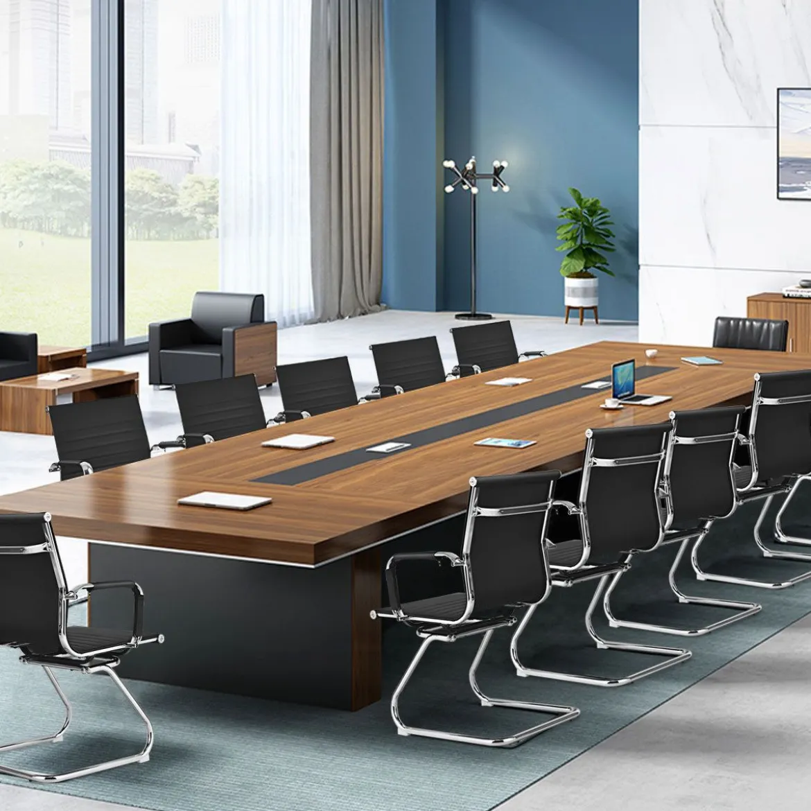 Set aus 6 Bürostühlen Moderne Konferenzstühle mit Mittlerer Rückenlehne & Kufengestell Schwarz