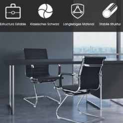 Set aus 6 Bürostühlen Moderne Konferenzstühle mit Mittlerer Rückenlehne & Kufengestell Schwarz