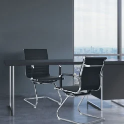 Set aus 6 Bürostühlen Moderne Konferenzstühle mit Mittlerer Rückenlehne & Kufengestell Schwarz