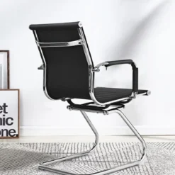 Set aus 4 Bürostühlen Moderne Konferenzstühle mit Mittlerer Rückenlehne & Kufengestell Schwarz