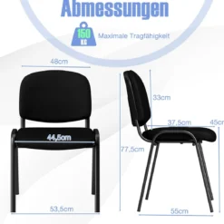 Set aus 5 Wartezimmerstühlen stapelbare Empfangs-Gäste-Stühle mit Wasserfall-Sitz Schwarz