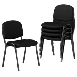 Set aus 5 Wartezimmerstühlen stapelbare Empfangs-Gäste-Stühle mit Wasserfall-Sitz Schwarz