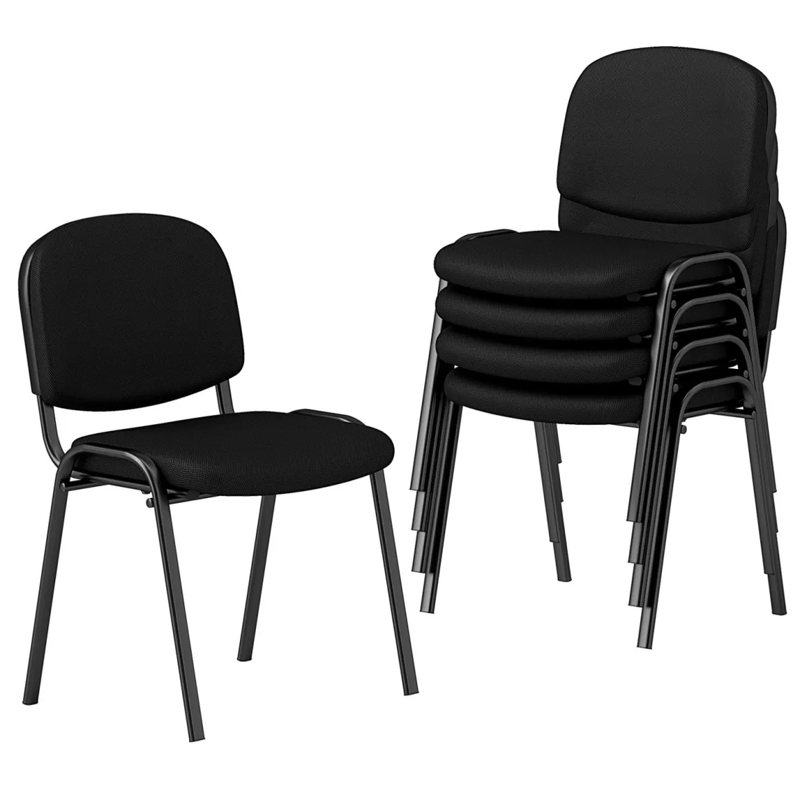 Set aus 5 Wartezimmerstühlen stapelbare Empfangs-Gäste-Stühle mit Wasserfall-Sitz Schwarz