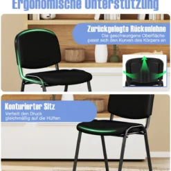 Set aus 5 Wartezimmerstühlen stapelbare Empfangs-Gäste-Stühle mit Wasserfall-Sitz Schwarz