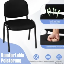 Set aus 5 Wartezimmerstühlen stapelbare Empfangs-Gäste-Stühle mit Wasserfall-Sitz Schwarz