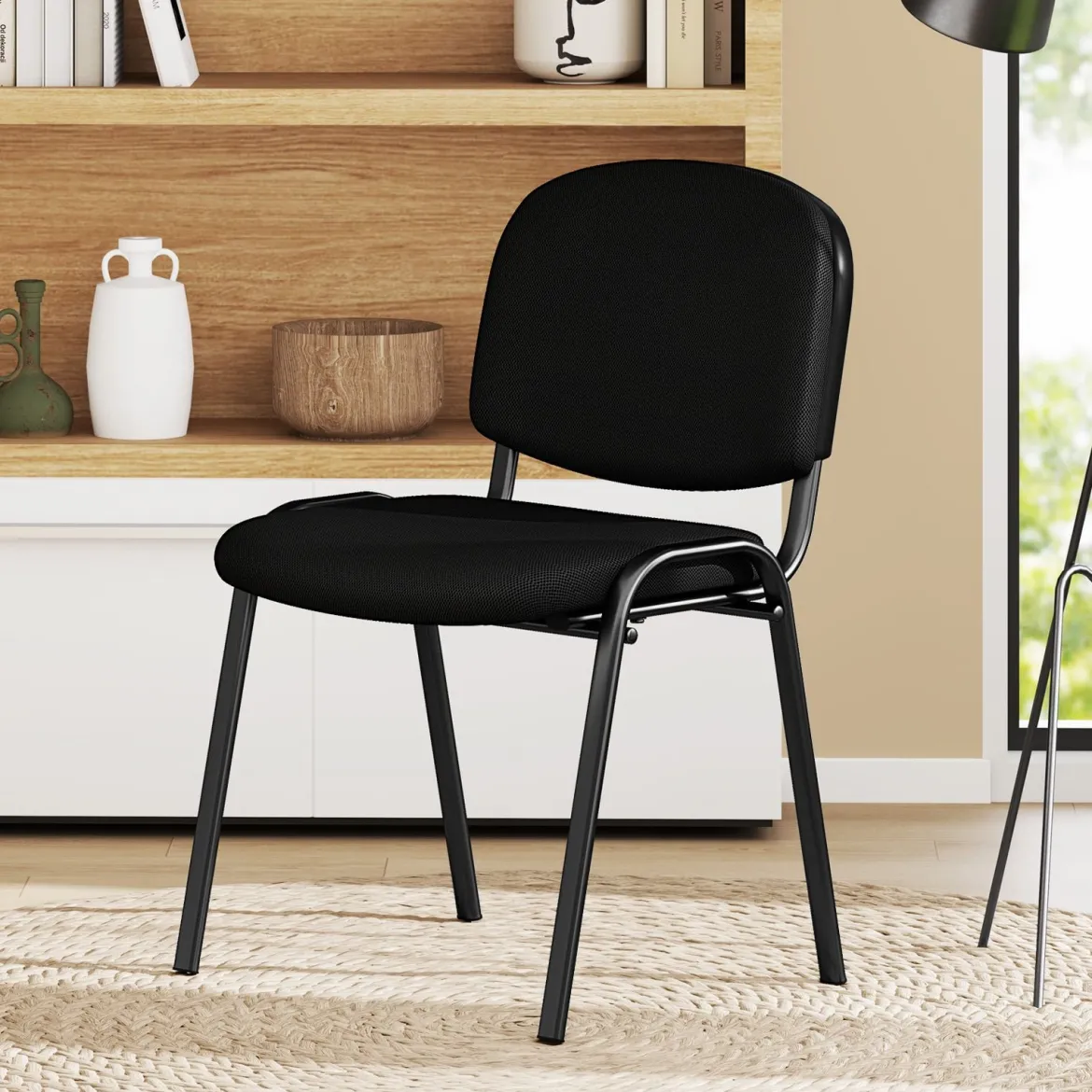 Set aus 5 Wartezimmerstühlen stapelbare Empfangs-Gäste-Stühle mit Wasserfall-Sitz Schwarz
