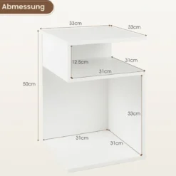 S-förmiger Beistelltisch mit 2 Offenen Fächern Moderner Nachttisch 33 x 33 x 50 cm Weiß