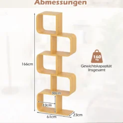 S-förmiges Bücherregal Bambus Standregal mit 5 Ebenen Würfelregal Büroregal Natur