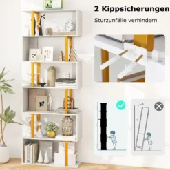 S-förmiges Bücherregal mit 6 Ebenen Standregal Raumteiler Aufbewahrungsregal 70 x 24 x 189 cm