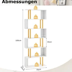 S-förmiges Bücherregal mit 6 Ebenen Standregal Raumteiler Aufbewahrungsregal 70 x 24 x 189 cm