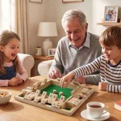 Shut The Box Spiel für 2-4 Spieler Würfelspiel mit 2 Würfel & Robustem Kiefernholz Klappenspiel Natur
