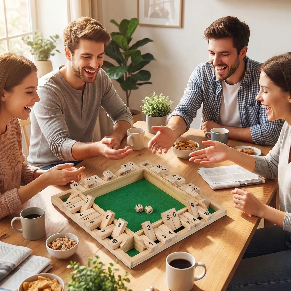 Shut The Box Spiel für 2-4 Spieler Würfelspiel mit 2 Würfel & Robustem Kiefernholz Klappenspiel Natur