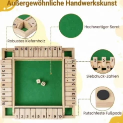 Shut The Box Spiel für 2-4 Spieler Würfelspiel mit 2 Würfel & Robustem Kiefernholz Klappenspiel Natur