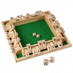 Shut The Box Spiel für 2-4 Spieler Würfelspiel mit 2 Würfel & Robustem Kiefernholz Klappenspiel Natur