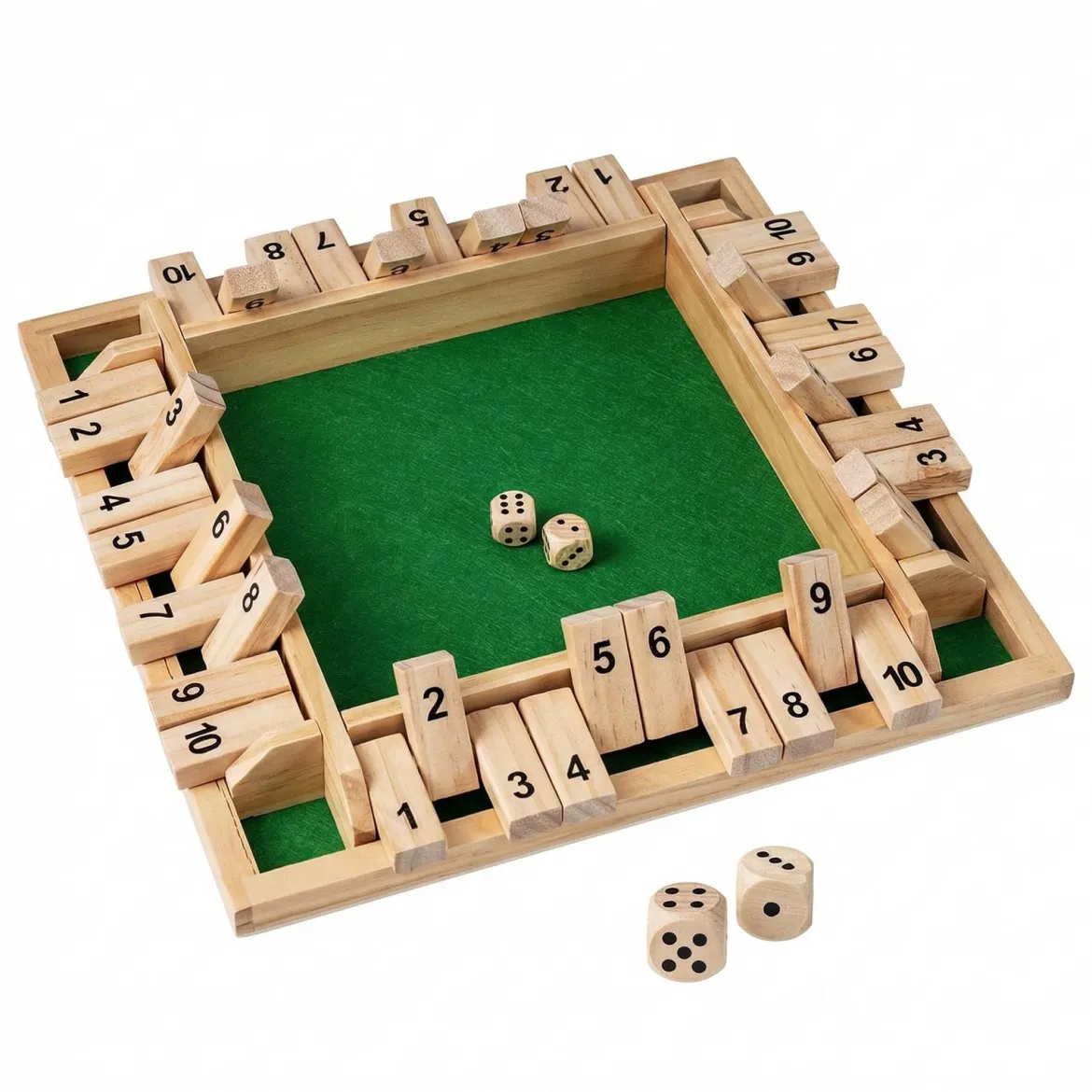 Shut The Box Spiel für 2-4 Spieler Würfelspiel mit 2 Würfel & Robustem Kiefernholz Klappenspiel Natur