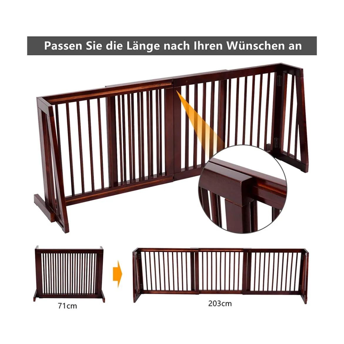 Sicherheitsgitter Freistehender 3-Panel-Haustier-Zaun 203 x 56 x 10 cm