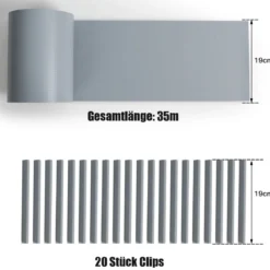 Sichtschutzfolie Zaunfolie Gartenzaun Abdeckung PVC Zaunblende Abdeckung Sichtschutz 35 m x 19 cm Hellgrau