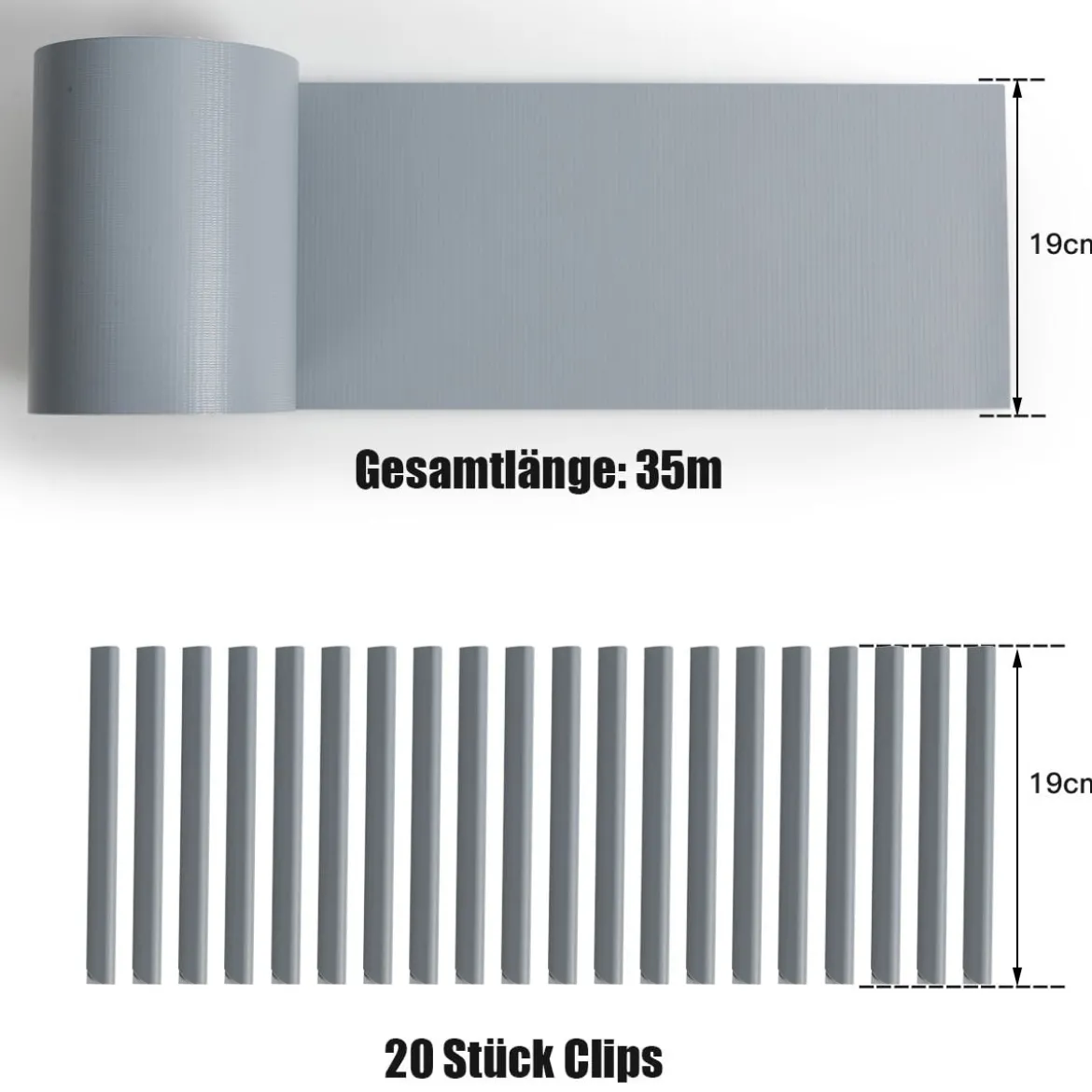 Sichtschutzfolie Zaunfolie Gartenzaun Abdeckung PVC Zaunblende Abdeckung Sichtschutz 35 m x 19 cm Hellgrau