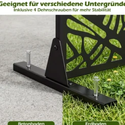 Sichtschutz Garten 122 x 198 cm Freistehender Raumteiler aus Verzinktem Stahl Schwarz
