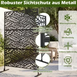Sichtschutz Garten 122 x 198 cm Freistehender Raumteiler aus Verzinktem Stahl Schwarz