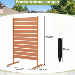 Sichtschutzzaun aus HIPS 93 x 63,5 cm Wetterfester Gartenzaun in Holzoptik mit Metallerdspießen