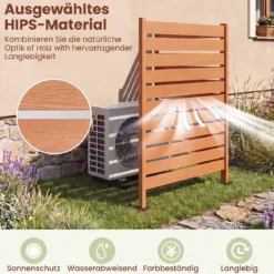 Sichtschutzzaun aus HIPS 93 x 63,5 cm Wetterfester Gartenzaun in Holzoptik mit Metallerdspießen
