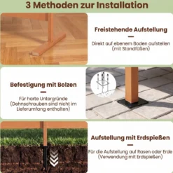 Sichtschutzzaun aus HIPS 93 x 63,5 cm Wetterfester Gartenzaun in Holzoptik mit Metallerdspießen
