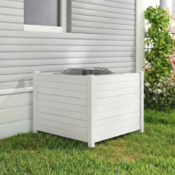 Sichtschutzzaun Gartenzaun mit 2 Paneelen wetterfester Lamellenzaun mit 3 Pfählen Weiß