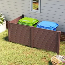 Sichtschutzzaun Gartenzaun mit 3 Paneelen wetterfester Lamellenzaun mit 4 Pfählen Braun