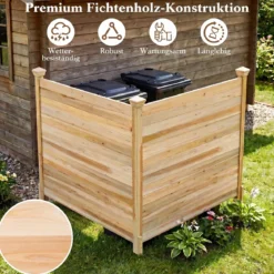 Sichtschutzzaun 2 Teilig 119 x 119 cm Gartenzaun aus Tannenholz Outdoor Holzzaun mit 3 Pfählen Natur